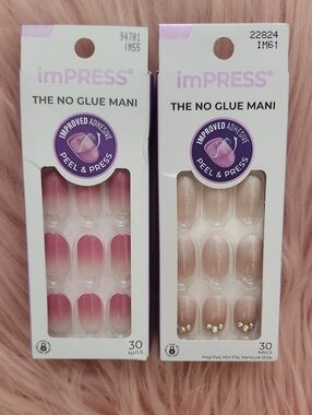 Brand New 2CT BUNDLE KISS IMPRESS THE NO GLUE MANI  FALSE NAILS-S